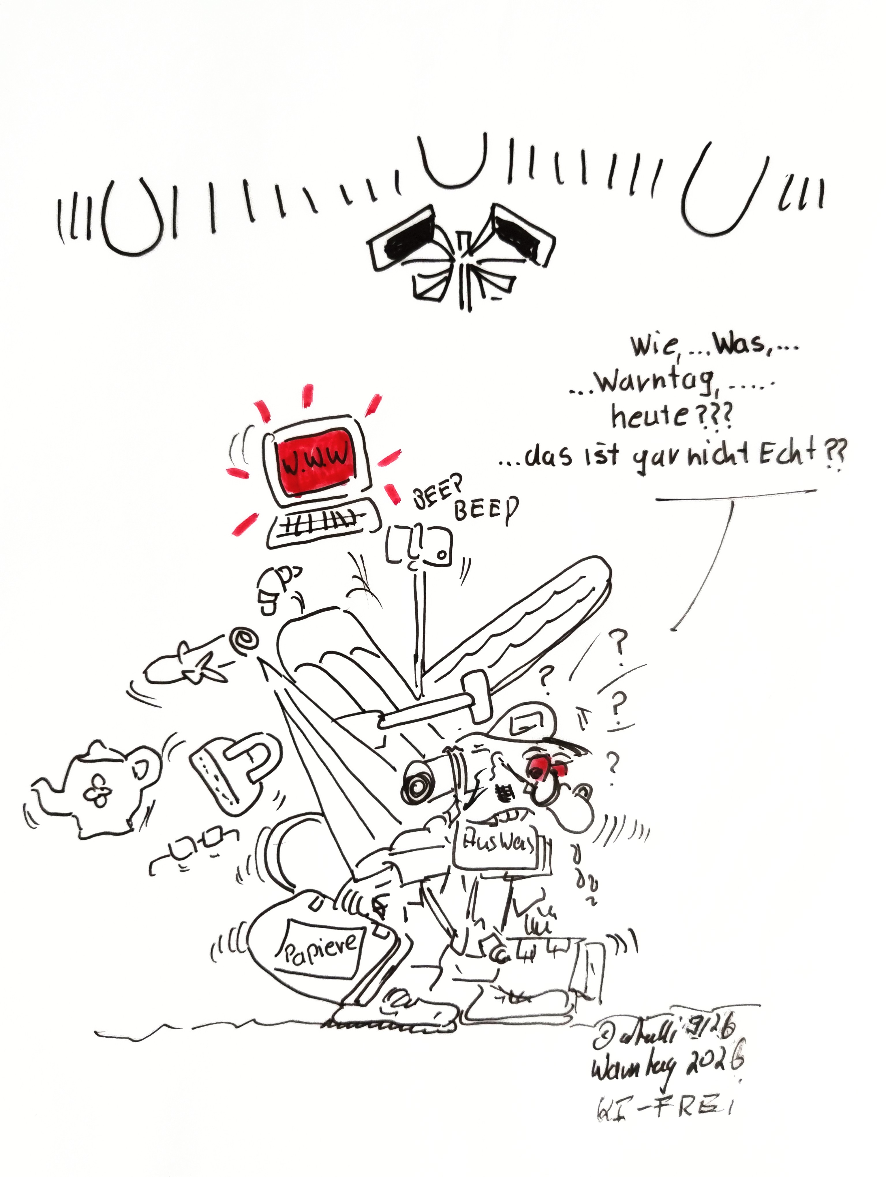 37. Wochenrückblick vom 13.09.2026. Heute 5 Cartoons zu den Themen: Sirenen-Warntag; Vom Cabrio zur Rüstung; Oktoberfest-Bierpreise; Wahl-Debakel der CDU; Unwetter auf Mallorca. Mehr dazu hier.